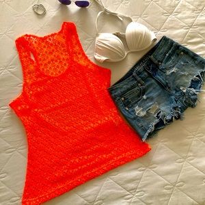 🎁Neon orange tank top/bikini cover-size small